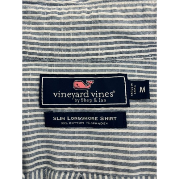 Vineyard Vines Slim Longshore Striped Button Down Shirt Casual Blue White Medium - Picture 3 of 5